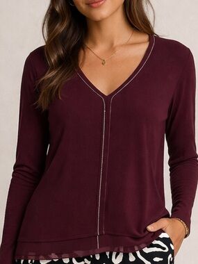 White House Black Market Deep burgundy V Neck Tunic